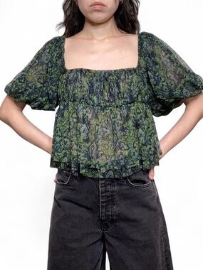 Free People | Black & Green Penelope Top